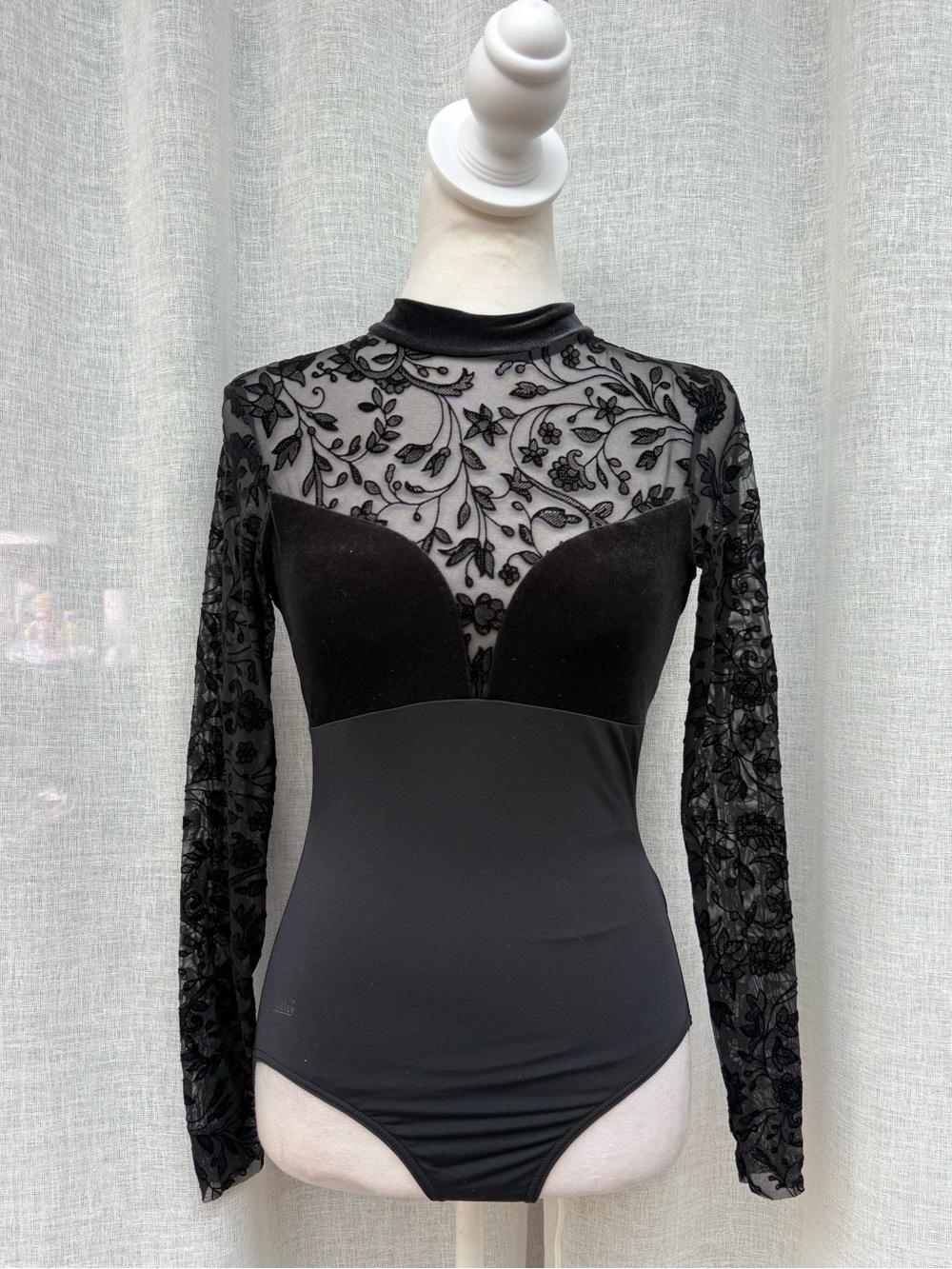 Nikolay black velvet floral sheer bodysuit
